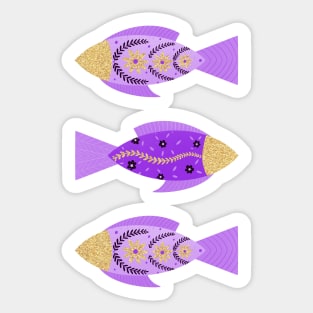 Purple and gold floral fishes Sticker